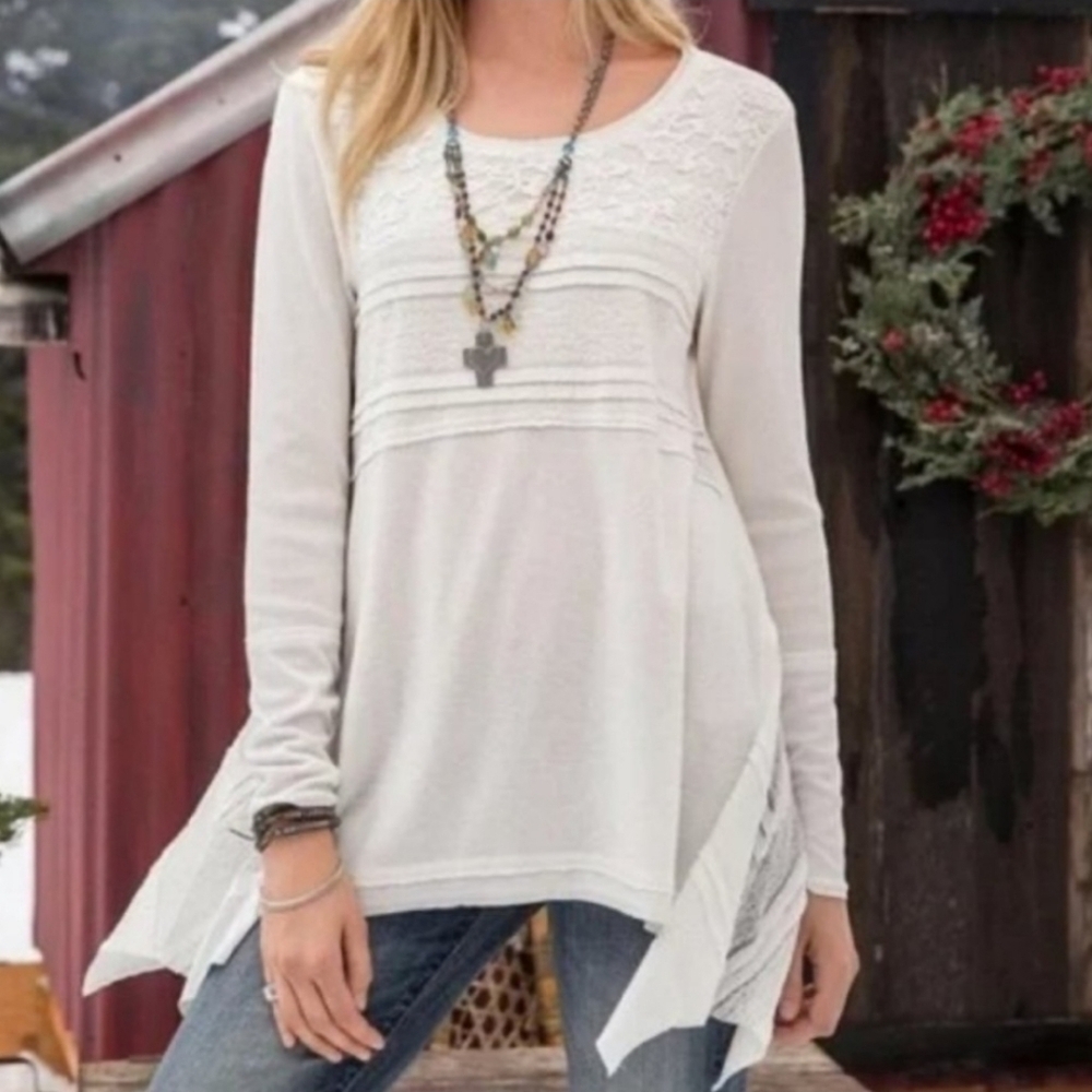 Sundance Small Lace High Low  lightweight Sweater boho lagenlook Peasant